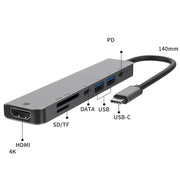 UC902 HUB multifunzione 7 in 1 HDMI+SD/TF+USB x 2+da tipo C+PD a USB-C/tipo C in lega di alluminio