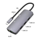 Adattatore hub USB-C 6 in 1 con HDMI 4K, RJ45, USB 3.0 e USB 2.0