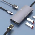 Adattatore hub USB-C 6 in 1 con HDMI 4K, RJ45, USB 3.0 e USB 2.0