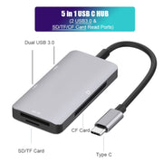 Adattatore HUB per lettura dati 5 in 1 con scheda SD/TF/CF, doppie porte USB 3.0, Dual USB3.0+SD / TF / CF Card