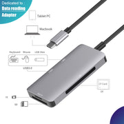 Adattatore HUB per lettura dati 5 in 1 con scheda SD/TF/CF, doppie porte USB 3.0, Dual USB3.0+SD / TF / CF Card
