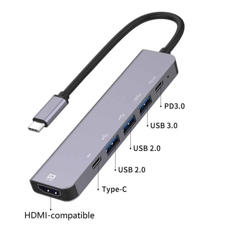 Adattatore HUB 6 in 1 USB-C a HDMI 4K 100W PD USB 3.0