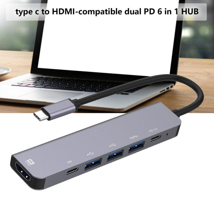 Adattatore HUB 6 in 1 USB-C a HDMI 4K 100W PD USB 3.0