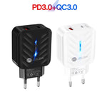 Caricabatterie USB PD03 20W PD3.0 + QC3.0 con cavo dati da USB a 8 pin, spina europea, EU Plug + USB to 8 Pin Cable