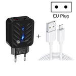 Caricabatterie USB PD03 20W PD3.0 + QC3.0 con cavo dati da USB a 8 pin, spina europea, EU Plug + USB to 8 Pin Cable