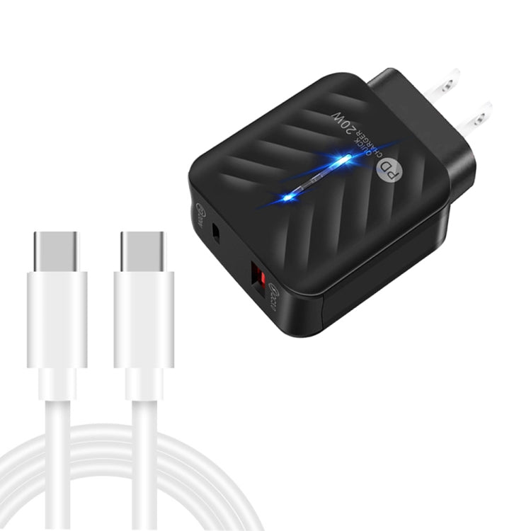 Caricabatterie USB PD03 20W PD3.0 + QC3.0 con cavo dati da tipo C a tipo C, spina USA, US Plug + Type-C to Type-C Cable
