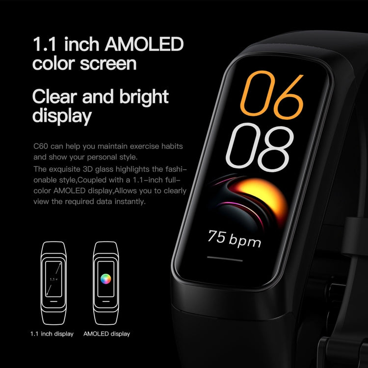 C60 IP67 Impermeabile Smart Fitness Band da 1,1 pollici