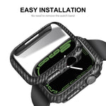 ENKAY Custodia per PC in fibra di carbonio + proteggi schermo in PET a copertura totale, For Apple Watch Series 9 / 8 / 7 41mm, For Apple Watch Series 9 / 8 / 7 45mm