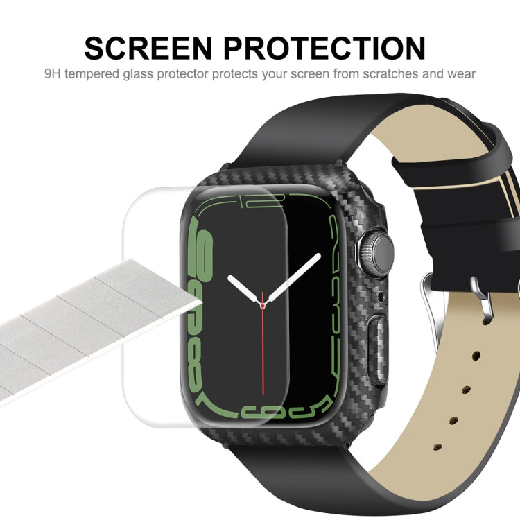 ENKAY Custodia per PC in fibra di carbonio + proteggi schermo in PET a copertura totale, For Apple Watch Series 9 / 8 / 7 41mm, For Apple Watch Series 9 / 8 / 7 45mm