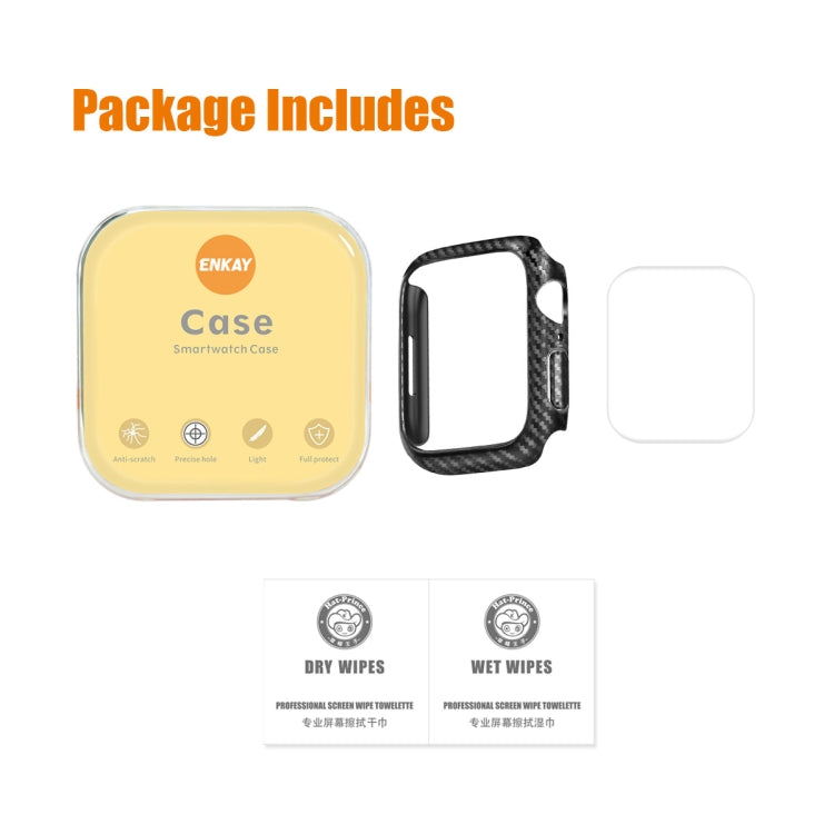 ENKAY Custodia per PC in fibra di carbonio + proteggi schermo in PET a copertura totale, For Apple Watch Series 9 / 8 / 7 41mm, For Apple Watch Series 9 / 8 / 7 45mm