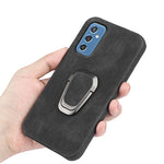 Custodia per telefono in PU con supporto ad anello per Samsung Galaxy M52 5G, Black, Red, Blue, Dark Green, Mint Green, Cyan, Purple