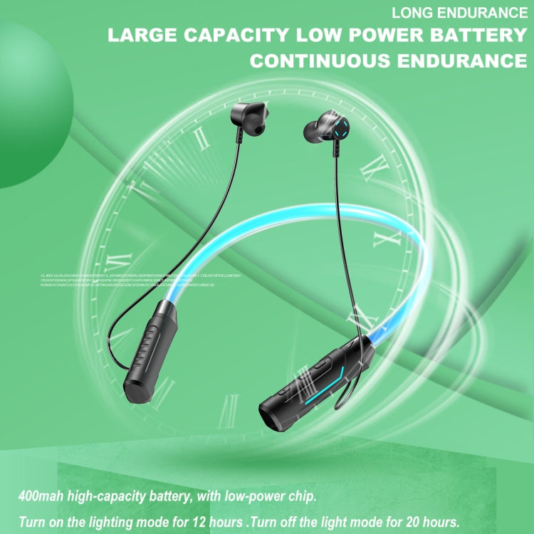 Auricolare wireless Bluetooth stereo da collo con LED lampeggiante JG4