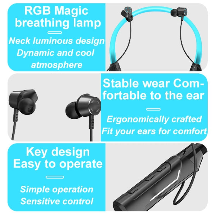 Auricolare wireless Bluetooth stereo da collo con LED lampeggiante JG4