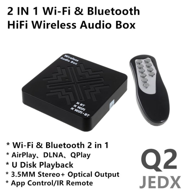 JEDX Q2 WiFi e Bluetooth 2 in 1 adattatore audio digitale Smart Hi-Fi Audio Box, Q2