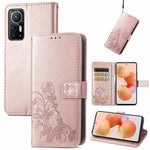 Custodia per telefono in pelle goffrata con chiusura a quattro foglie, For Xiaomi 12