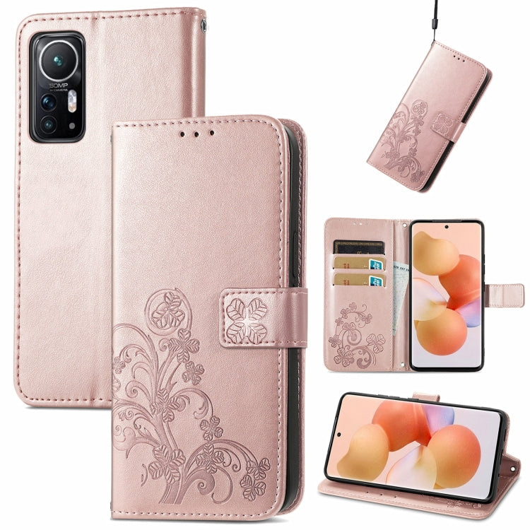Custodia per telefono in pelle goffrata con chiusura a quattro foglie, For Xiaomi 12