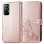 Custodia per telefono in pelle goffrata con chiusura a quattro foglie, For Xiaomi 12