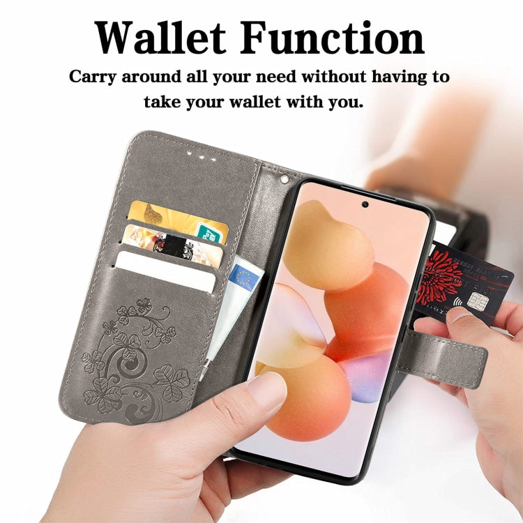Custodia per telefono in pelle goffrata con chiusura a quattro foglie, For Xiaomi 12