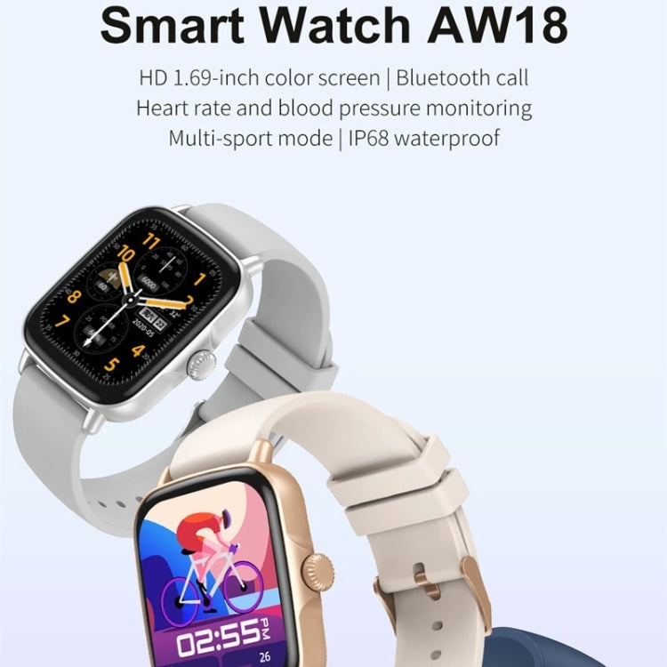 AW18 Smart Watch con schermo a colori da 1,69 pollici, supporto per chiamate Bluetooth / monitoraggio della frequenza cardiaca