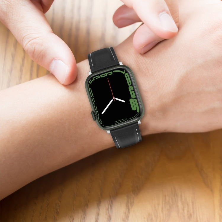 Cinturino per orologio cucito in pelle bovina di strato superiore per Apple Watch Series, 7 41mm / 6&SE&5&4 40mm / 3&2&1 38mm 20mm, 7 45mm / 6&SE&5&4 44mm / 3&2&1 42mm 22mm, 7 41mm / 6&SE&5&4 40mm / 3&2&1 38mm 22mm                                      ...