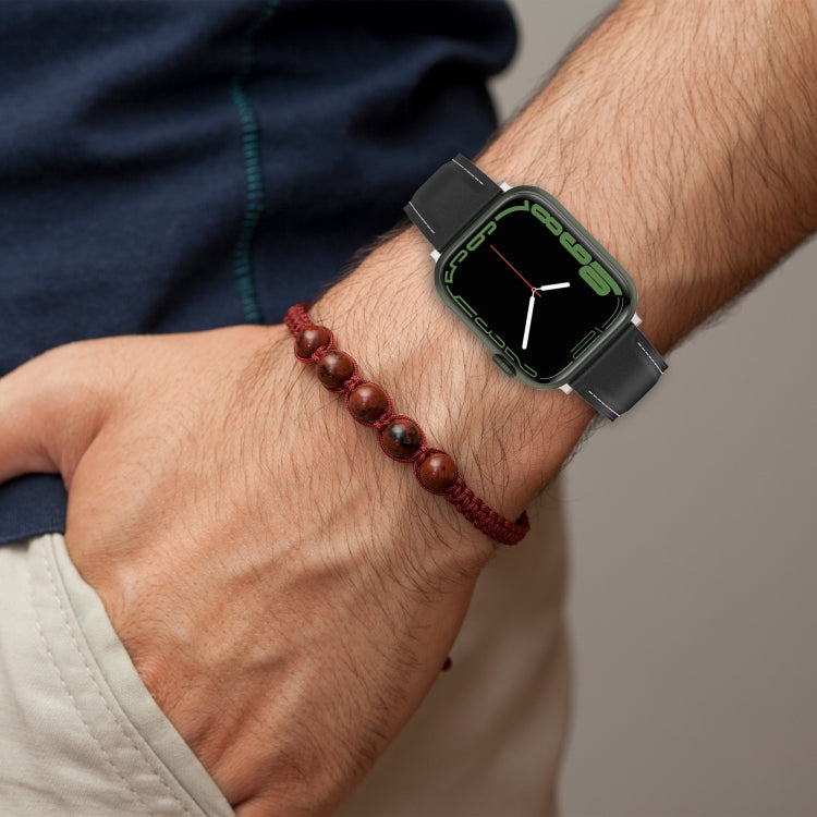 Cinturino per orologio cucito in pelle bovina di strato superiore per Apple Watch Series, 7 41mm / 6&SE&5&4 40mm / 3&2&1 38mm 20mm, 7 45mm / 6&SE&5&4 44mm / 3&2&1 42mm 22mm, 7 41mm / 6&SE&5&4 40mm / 3&2&1 38mm 22mm                                      ...