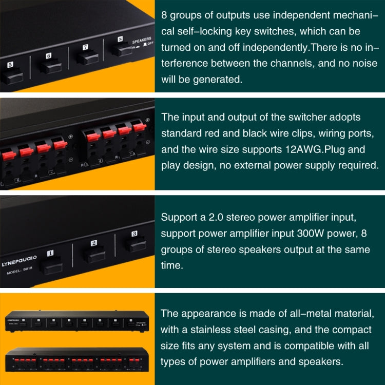 La scatola dell'amplificatore di potenza da 100 W 1 in 8 out distribuisce l'altoparlante dello switcher