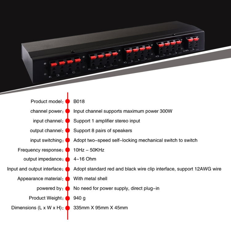 La scatola dell'amplificatore di potenza da 100 W 1 in 8 out distribuisce l'altoparlante dello switcher