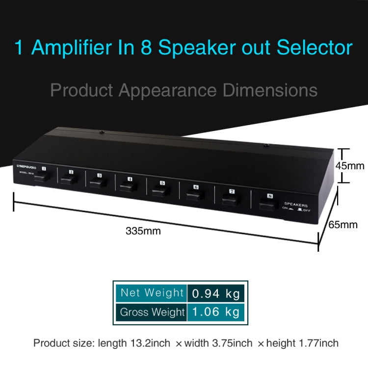 Amplificatore audio 100W 1 in 8 out con switch altoparlanti