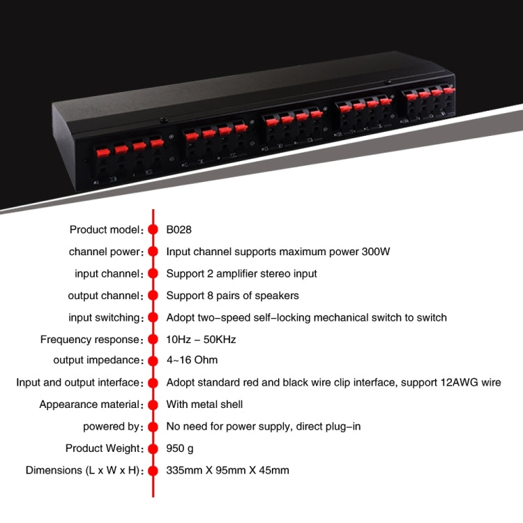 Commutatore audio 2 ingressi 8 uscite 100W