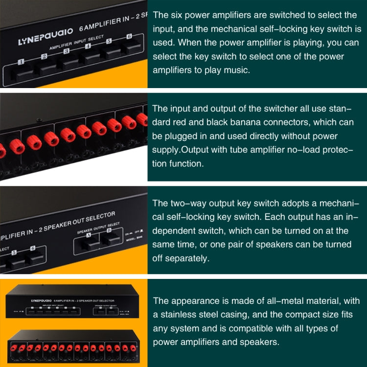 Dispositivo di distribuzione dell'interruttore dell'altoparlante dello switcher dell'amplificatore di potenza 6 in 2 out da 300 W, 6 In 2 Out