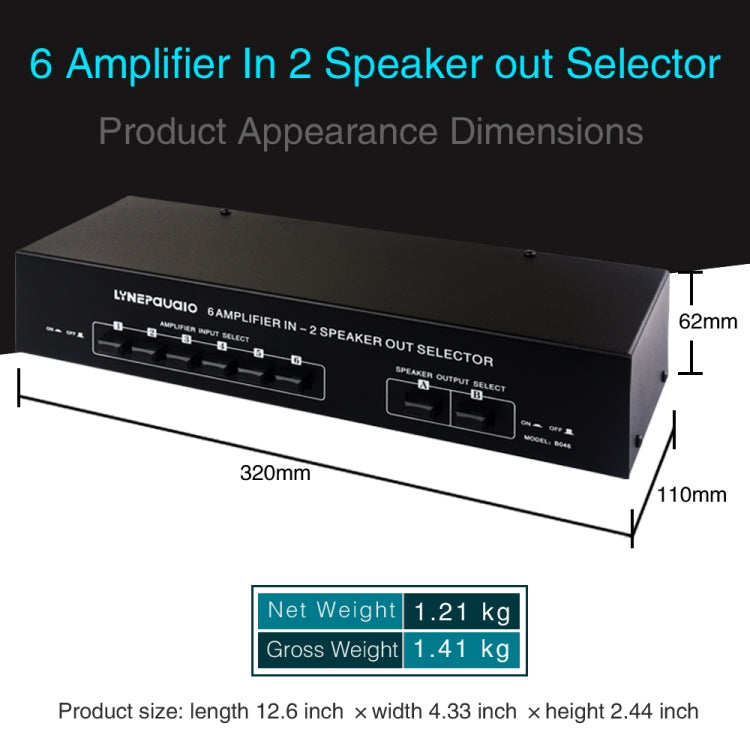 Dispositivo di distribuzione dell'interruttore dell'altoparlante dello switcher dell'amplificatore di potenza 6 in 2 out da 300 W, 6 In 2 Out