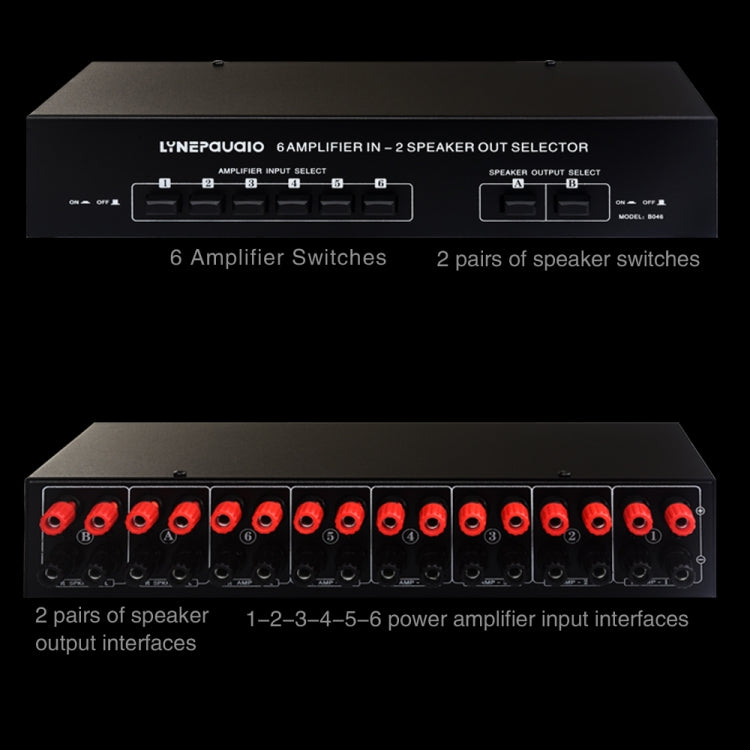 Dispositivo di distribuzione dell'interruttore dell'altoparlante dello switcher dell'amplificatore di potenza 6 in 2 out da 300 W, 6 In 2 Out