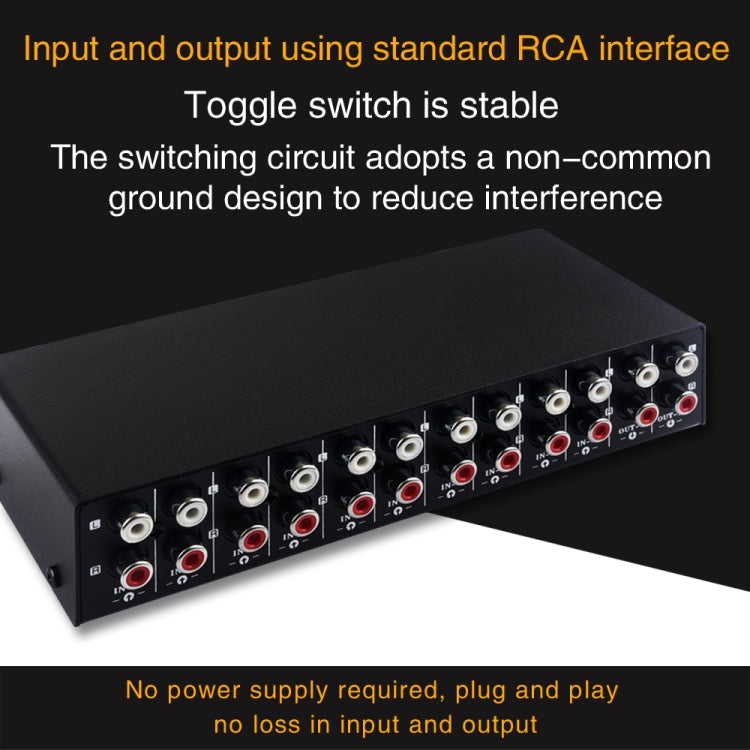 B059 Interruttore RCA a 2 vie 10 ingressi 2 uscite / 2 ingressi 10 uscite Selezione frequenza audio Dispositivo di spostamento Scatola altoparlante, B059