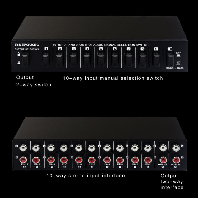 Interruttore RCA audio 10 ingressi 2 uscite B059