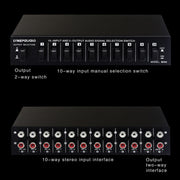 B059 Interruttore RCA a 2 vie 10 ingressi 2 uscite / 2 ingressi 10 uscite Selezione frequenza audio Dispositivo di spostamento Scatola altoparlante, B059