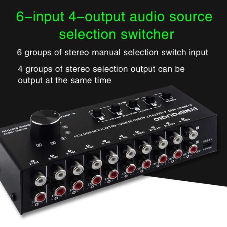 Selettore di segnale commutatore audio RCA 6 ingressi 4 uscite Distribuisci il controllo dell'interruttore del dispositivo