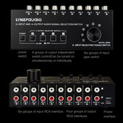 Selettore Audio RCA 6 Ingressi e 4 Uscite con Controllo Interruttore