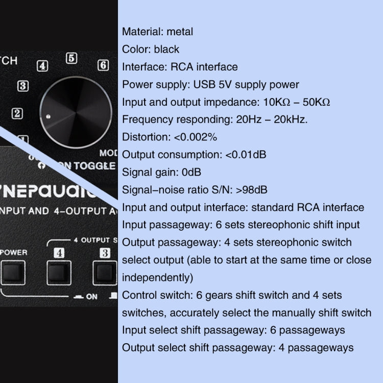 Selettore di segnale commutatore audio RCA 6 ingressi 4 uscite Distribuisci il controllo dell'interruttore del dispositivo