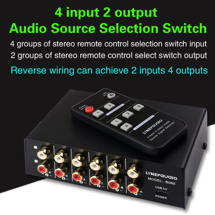 Dispositivo commutatore segnale audio RCA 4 ingressi 2 uscite con