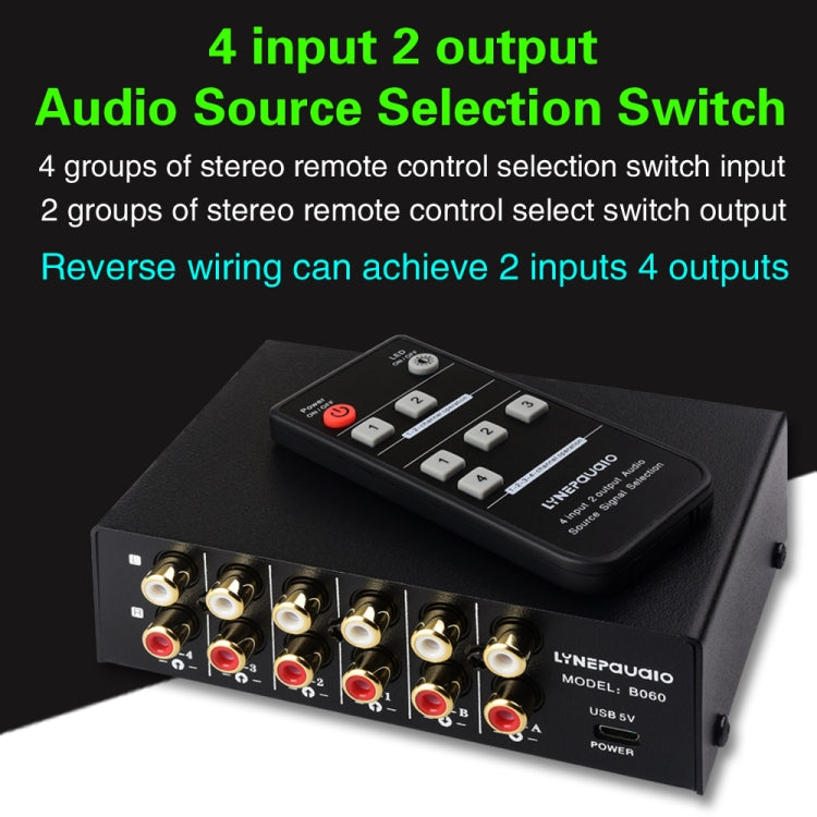 Dispositivo di commutazione del segnale audio RCA 4 ingressi 2 uscite / 2 ingressi 4 uscite con telecomando