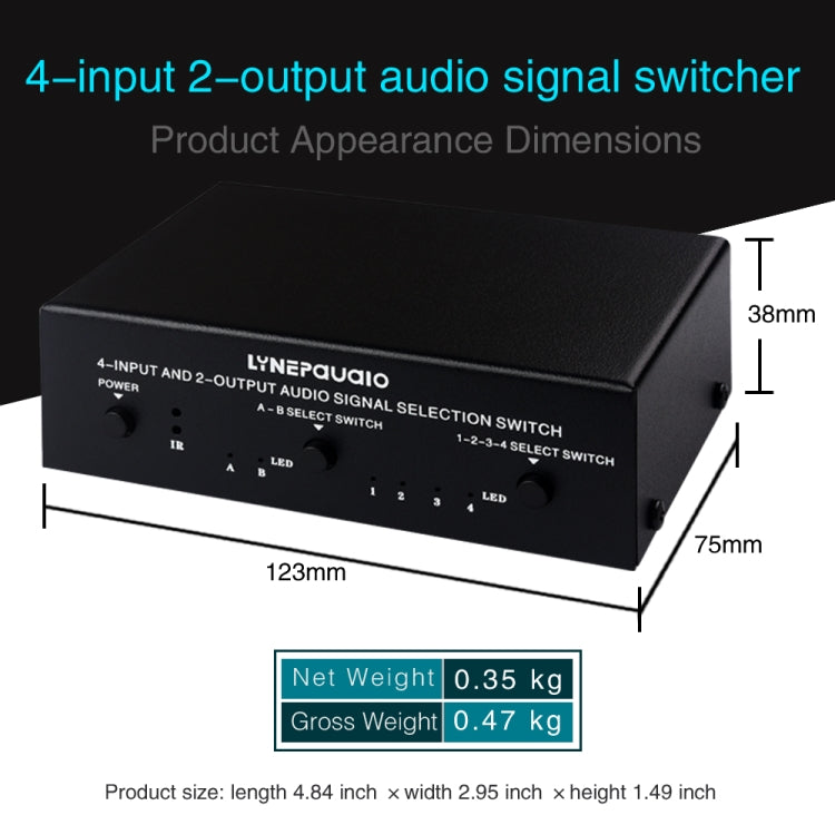 Dispositivo di commutazione del segnale audio RCA 4 ingressi 2 uscite / 2 ingressi 4 uscite con telecomando