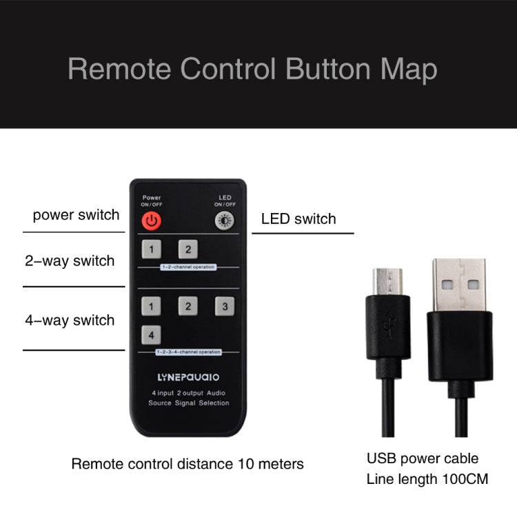 Dispositivo di commutazione del segnale audio RCA 4 ingressi 2 uscite / 2 ingressi 4 uscite con telecomando