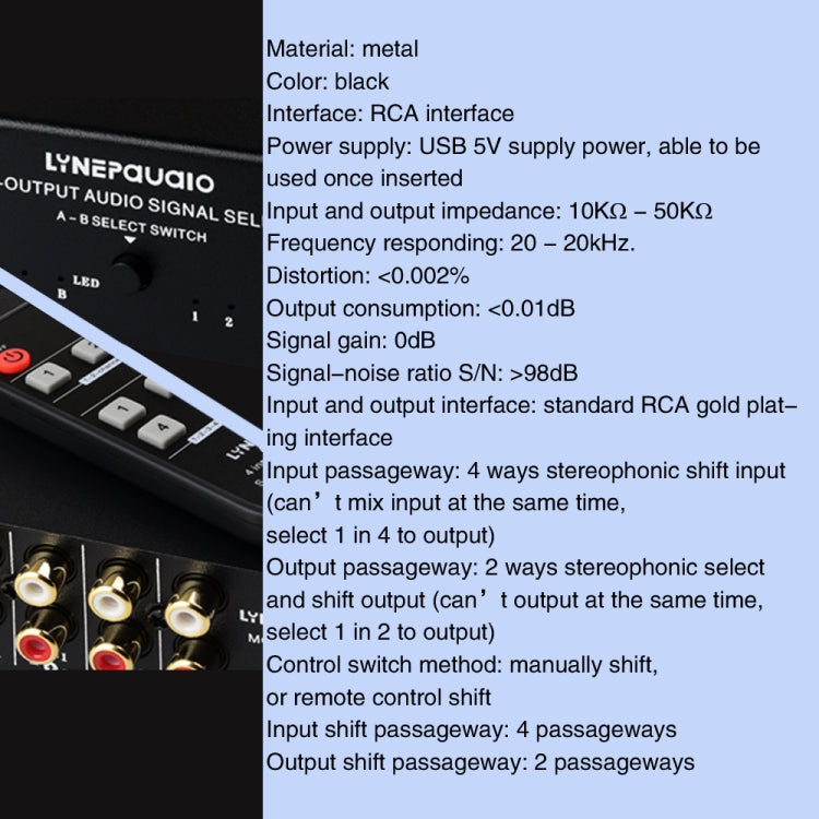 Dispositivo di commutazione del segnale audio RCA 4 ingressi 2 uscite / 2 ingressi 4 uscite con telecomando