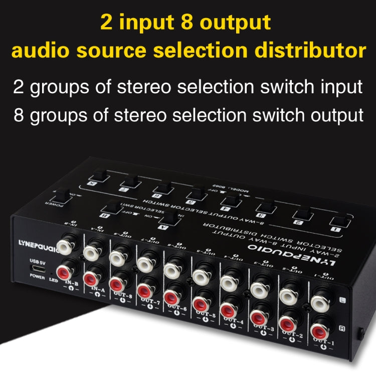 Distributore segnale audio RCA 2 ingressi 8 uscite con interrutto