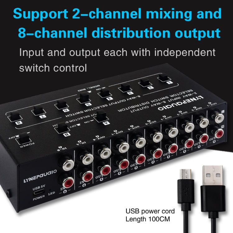 Distributore segnale audio RCA 2 ingressi 8 uscite con interrutto