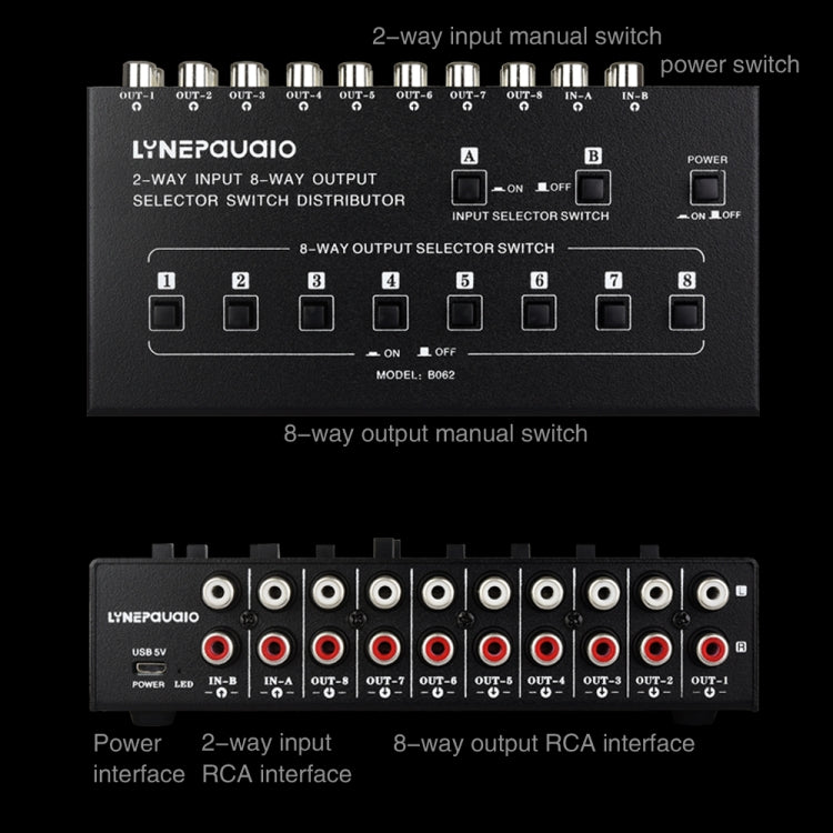 Distributore segnale audio RCA 2 ingressi 8 uscite con interrutto