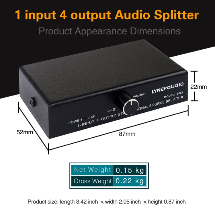 Dispositivo di distribuzione splitter del segnale di frequenza audio 1 ingresso e 4 uscite, senza consumo, uscita interfaccia da 3,5 mm, 1 In 4 Out 3.5mm Interface