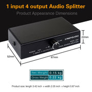Dispositivo di distribuzione splitter del segnale di frequenza audio 1 ingresso e 4 uscite, senza consumo, uscita interfaccia da 3,5 mm, 1 In 4 Out 3.5mm Interface