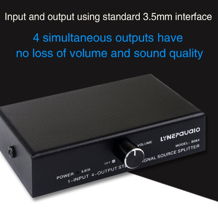 Dispositivo di distribuzione splitter del segnale di frequenza audio 1 ingresso e 4 uscite, senza consumo, uscita interfaccia da 3,5 mm, 1 In 4 Out 3.5mm Interface