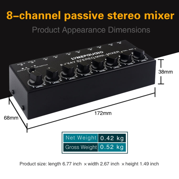 B066 Mini mixer passivo audio stereo a 8 canali RCA non sorgente, senza alimentazione, 8 Channel RCA